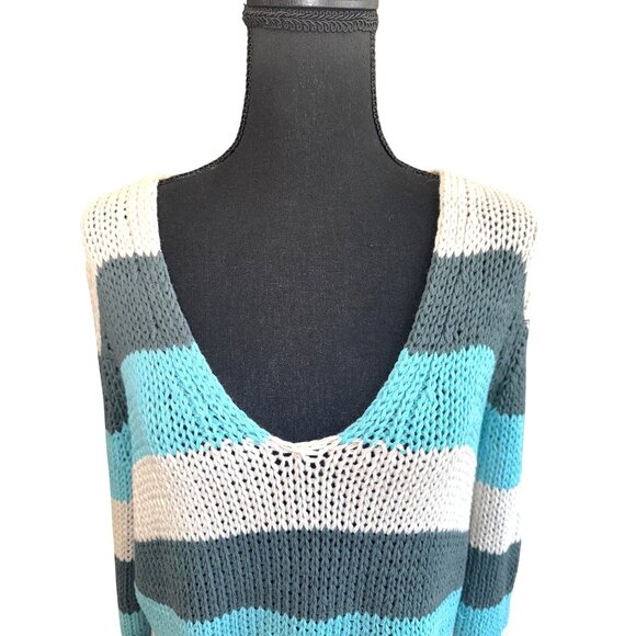 Wooden Ships Kenzie Blue Striped Open Knit Sweater M Sustainable Coastal Nautica - Picture 4 of 10